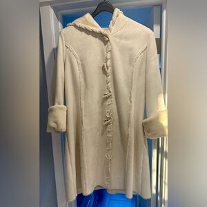 Coldwater Creek Ivory Faux Fur Long Coat Size L – Cozy Winter Luxury